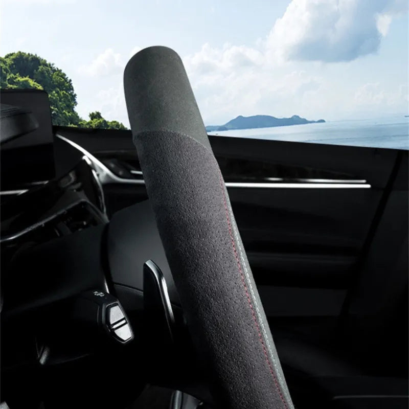 Car Steering Wheel Cover - Cowhide Suede Steering Wheel Wrap - Universal 37-38cm Breathable Steering Cover