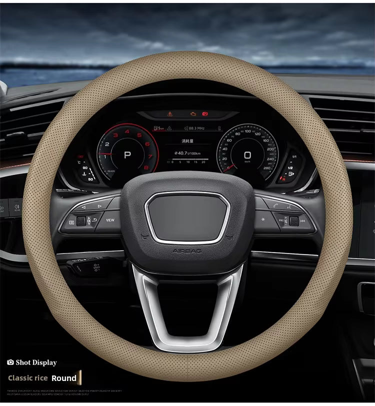 Ultra-Thin Nappa Leather Steering Wheel Cover – Universal Anti-Slip All-Season Grip - Delicate Leather