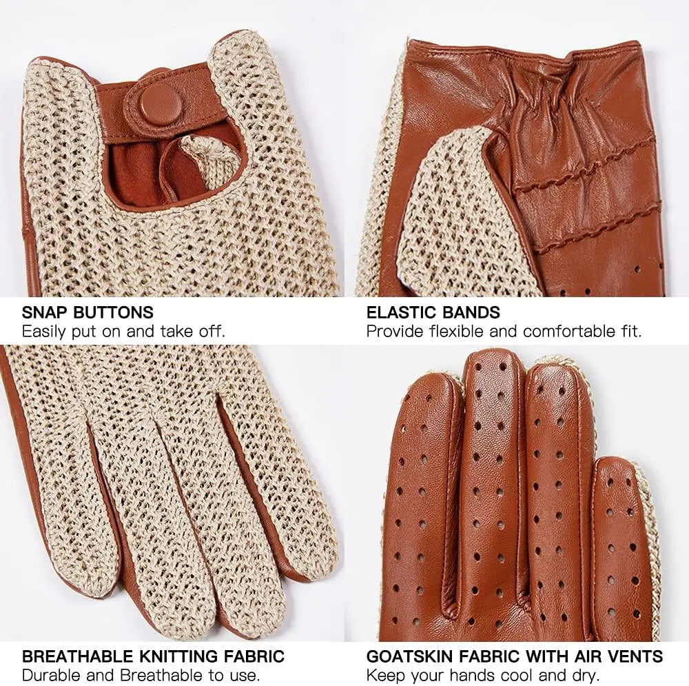 Autumn and Winter Men's Knitted Wool Motorbike Leather Driving Gloves - Delicate Leather