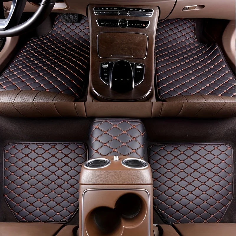 Universal Waterproof Leather Car Floor Mats - Complete Set for Front and Rear, Enhance Your Auto Interior - Delicate Leather