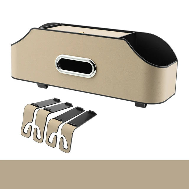 Car Multifunctional Leather Tissue Storage Box - Water Cup Holder and On-Board Seat Back Storage Bag, Custom Fit For Your Cars, Car Accessories - Delicate Leather