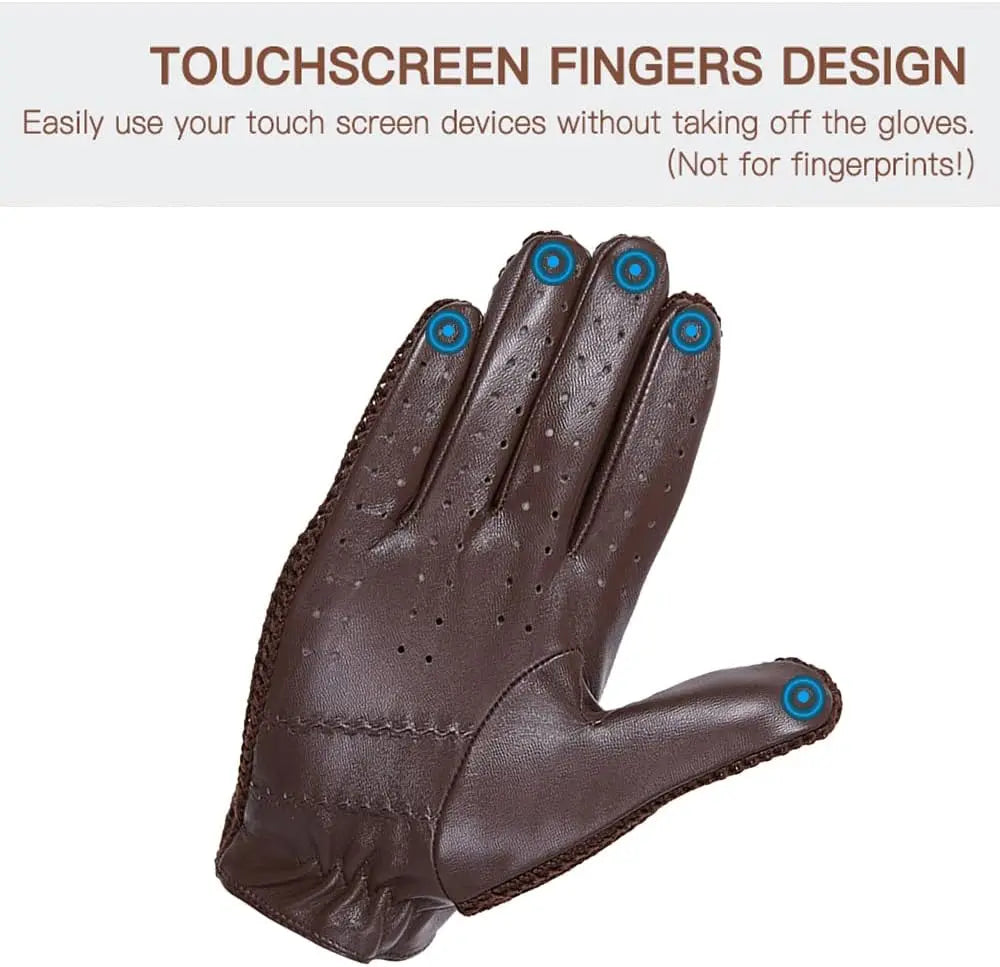 Autumn and Winter Men's Knitted Wool Motorbike Leather Driving Gloves - Delicate Leather