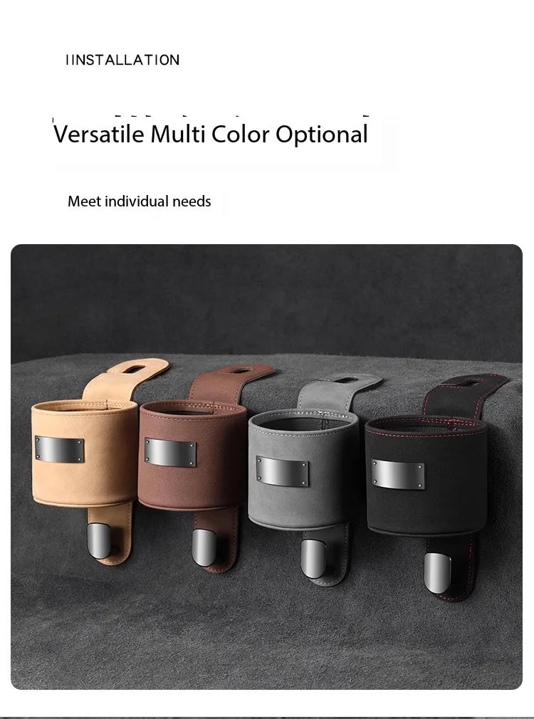 Car Hook Storage Box - Seat Back Milk Bottle and Beverage Cup Holder - Delicate Leather