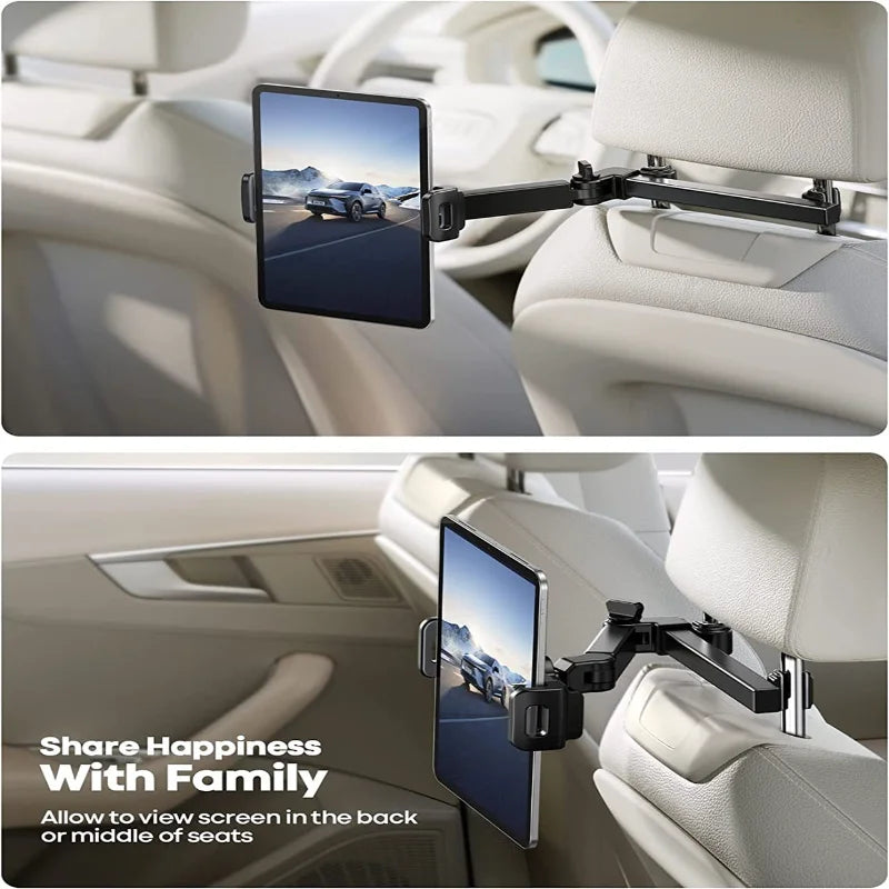 Car Tablet Holder Headrest Mount - Universal Compatibility for Cell Phones and Tablets - Delicate Leather