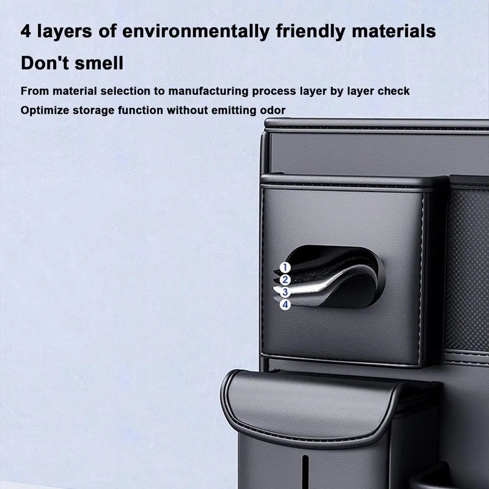 Car Front Seats Between Storage Bag - Auto Seat Back Handbag Holder and Tissue Box with Multiple Pockets - Delicate Leather