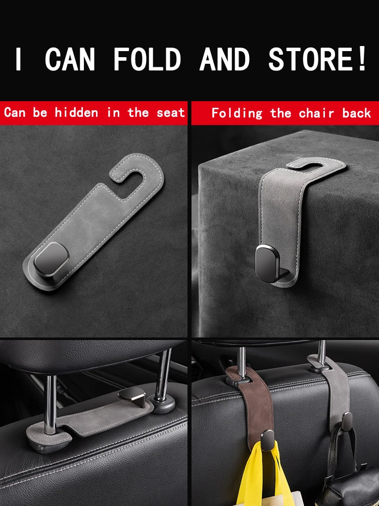 Car Seat Back Hidden Hooks - Flip Fur Design for Invisible Small Object Storage Inside Car Rear Bag - Elk Skin Hooks