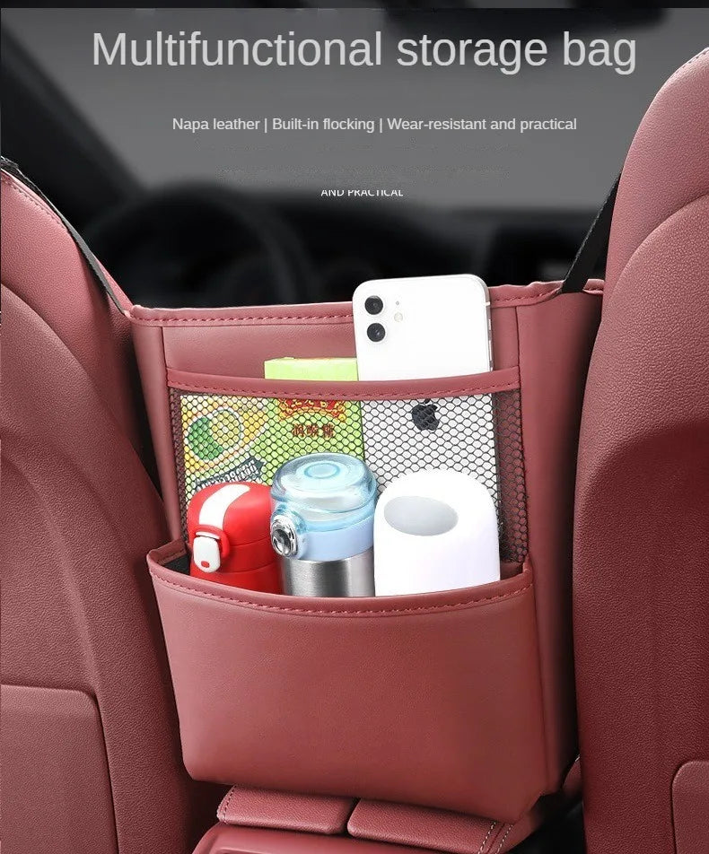Car Handbag Holder Between Seats - Multifunctional Leather Auto Seat Middle Storage Bag