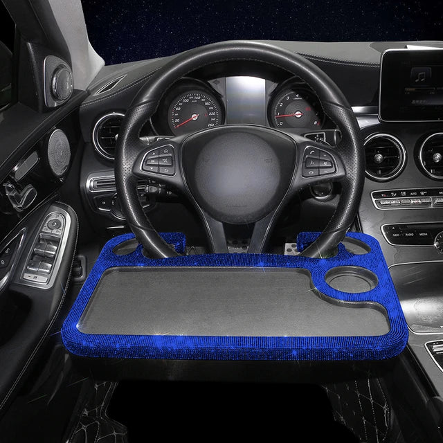 Bling Car Steering Wheel Desk - Multi-Function Portable Tray Table for Notebook, Laptop, and Dining - Delicate Leather