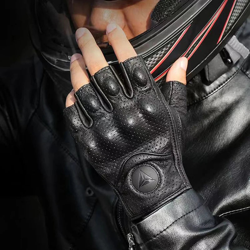 Summer Motorcycle Fingerless Gloves - Goatskin Leather Half Finger Motocross Accessories - Delicate Leather