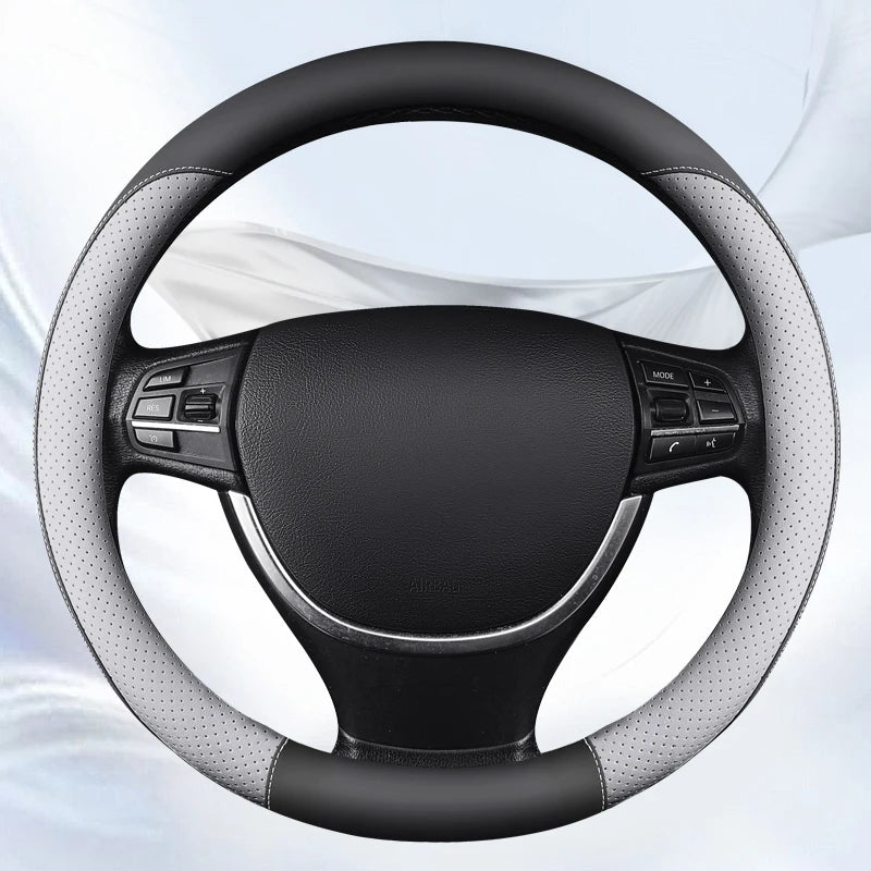 Motocovers Car Anti-Slip Leather Steering Wheel Cover - Universal Car Steering Wheel Protective Cover - Fashion Style - 38cm - Type O and D - Delicate Leather