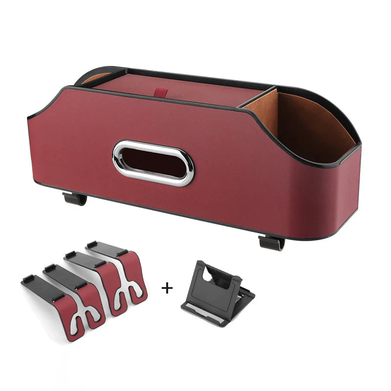 Multifunctional Car Seat Back Organizer with Insulated Cup Holders, Tissue Box, Cell Phone Holders, and Storage Compartments for Clutter-Free Travel - Delicate Leather