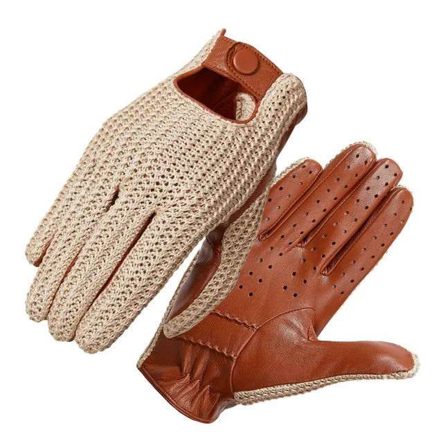 Autumn and Winter Men's Knitted Wool Motorbike Leather Driving Gloves - Delicate Leather
