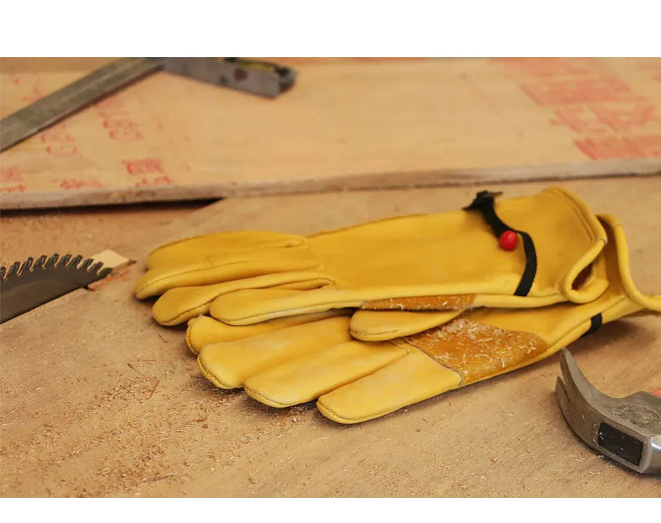 Cowhide Work Gloves - Leather Motorcycle Driver, Cycling, Outdoor Sports, Racing, Security Protection Safety Riding Gloves - Delicate Leather