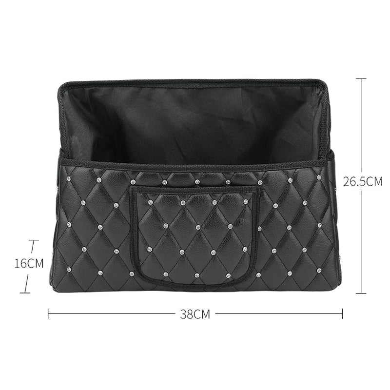 Crystal Rhinestone PU Leather Car Storage Bag Organizer - Delicate Leather