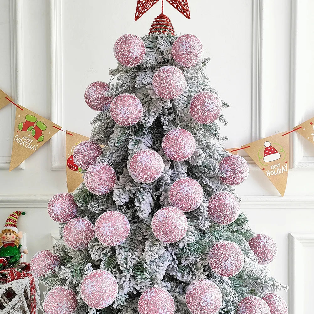 3/6pcs New Christmas Foam Balls Pink Red White Balls Ornament Xmas Tree Hanging Pendnat Navidad New Year Gift 2024 Party Gifts