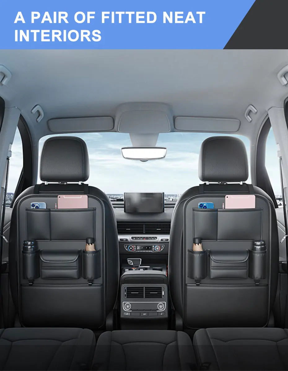 Car Seat Back Storage Bag - Multifunctional Anti-Kick Mats and Large Capacity Organizer Protector Pad, Custom Fit For Your Cars, Car Accessories - Delicate Leather
