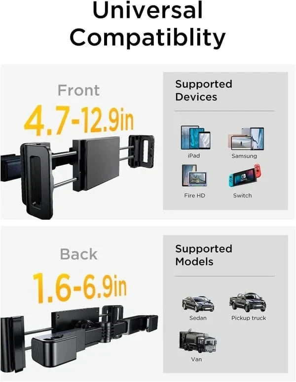 Car Headrest Tablet Mount Holder - 360 Degree Rotating for iPad Stand