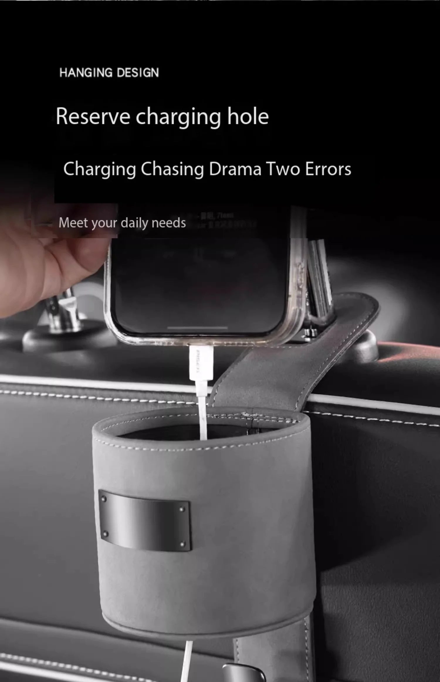 Car Hook Storage Box - Seat Back Milk Bottle and Beverage Cup Holder - Delicate Leather