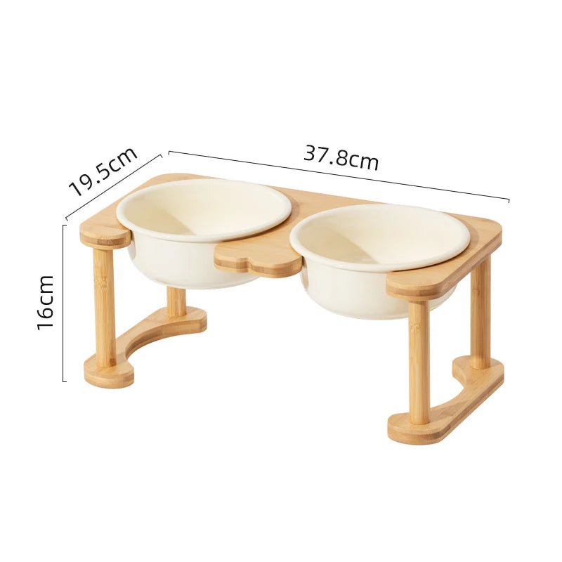 Big Dogs Dining Table Elevated Pet Double Food Water Bowls with Wooden Stand Medium Dog Drinking Eating Feeding Feeders - Delicate Leather