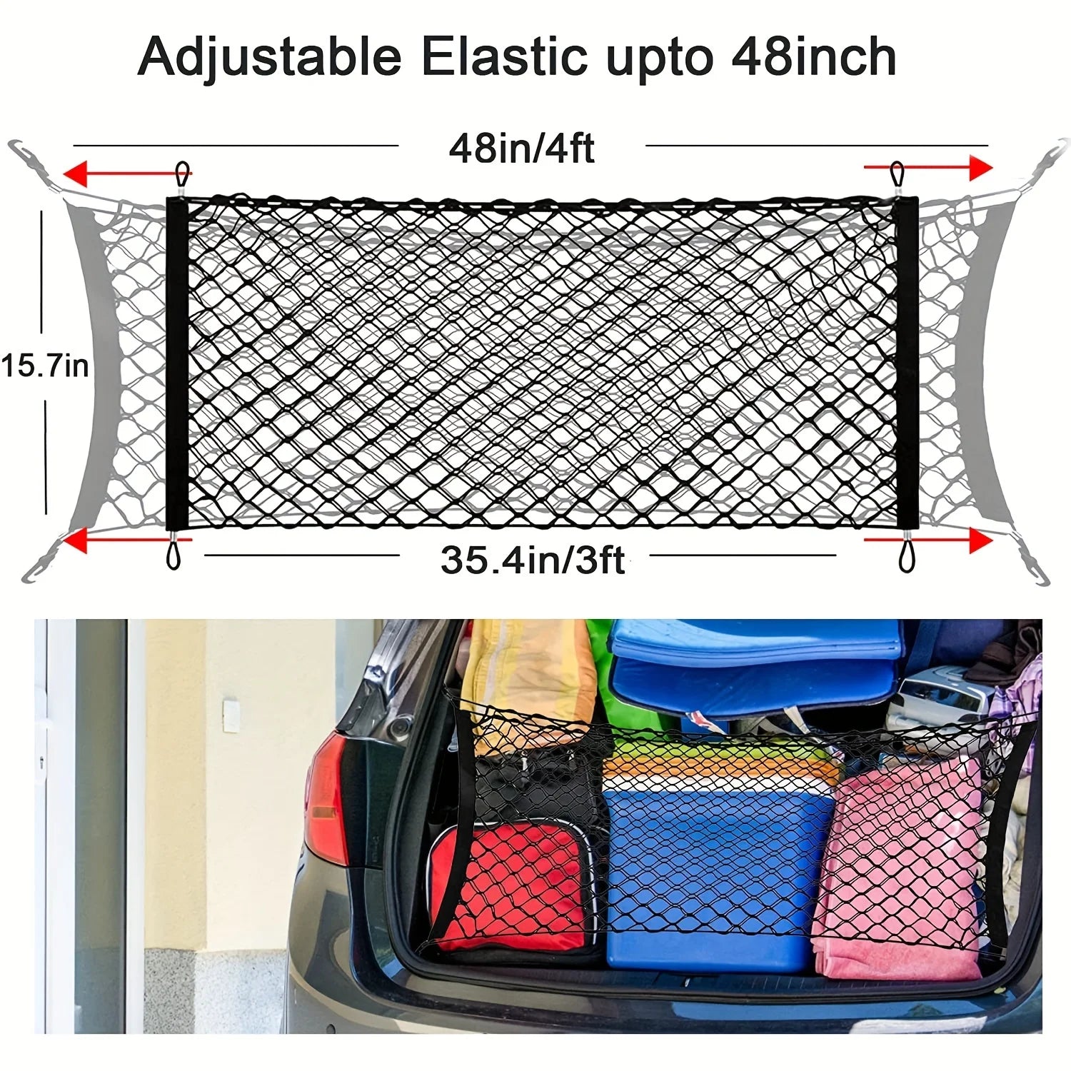 Rear Cargo Nets for SUV - Adjustable Car Trunk Cargo Storage Organizer Mesh Net - Delicate Leather