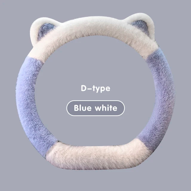 Winter Plush Soft Short Hair Car Steering Wheel Cover - High Density Cute Decoration Steering Wheel Anti Slip Protection Cover - Delicate Leather