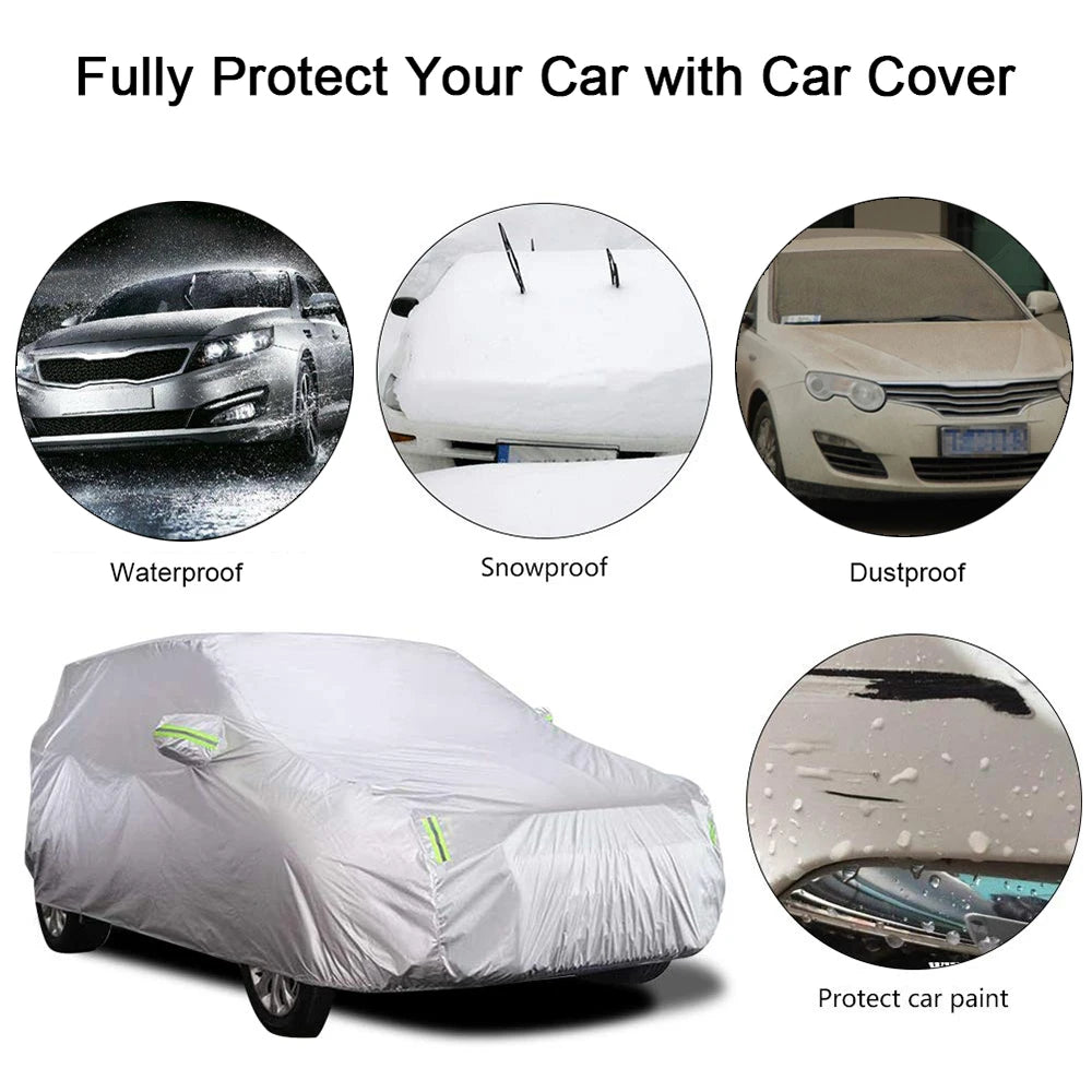 Car Cover Full Covers with Reflective Strip - Dustproof, UV & Scratch-Resistant Sunscreen Protection for 4X4/SUV Business Car - Delicate Leather