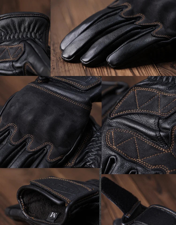 Men's Locomotive Retro Motorcycle Riding Gloves - Cowhide Leather, Anti-Slip, Touchscreen, Windproof, Vintage - Delicate Leather