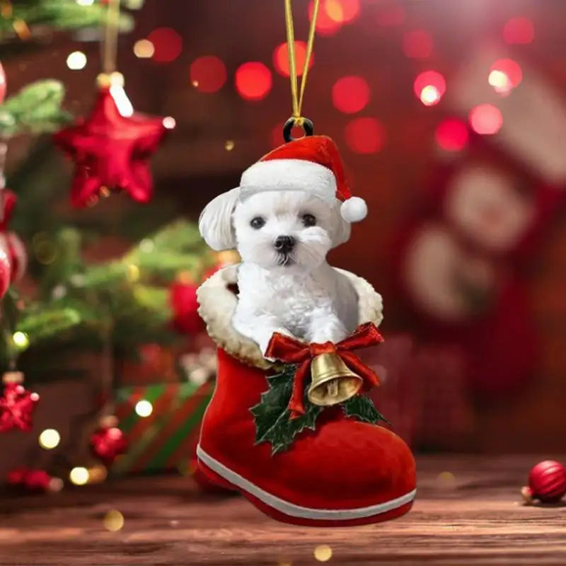 Cute Dog Christmas Tree Pendants 2D Acrylic Christmas Ornaments Hanging Decorations for Car Door Window Xmas Gifts New Year 2024