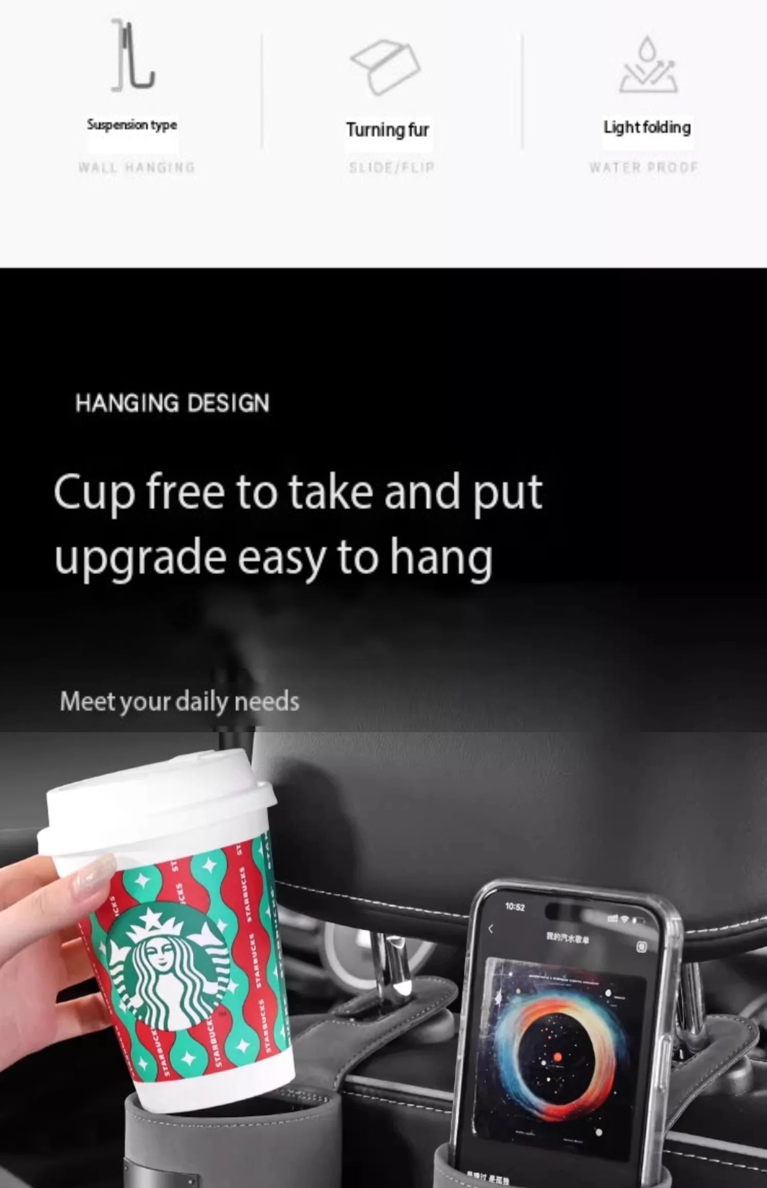 Car Hook Storage Box - Seat Back Milk Bottle and Beverage Cup Holder - Delicate Leather