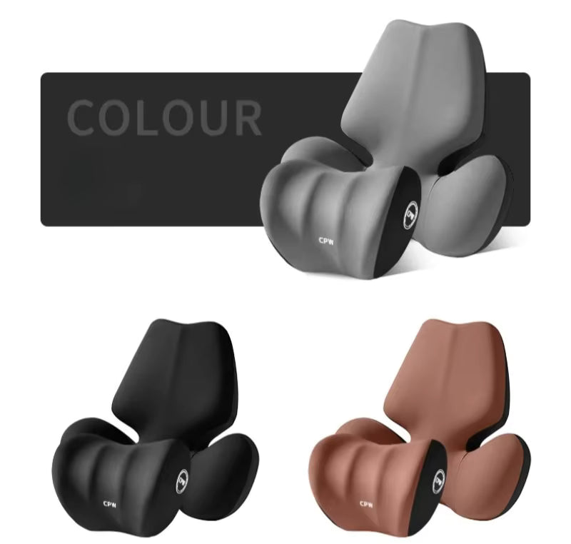 Memory Foam Car Neck & Waist Pillow – Universal Removable Washable Seat Cushion - Delicate Leather