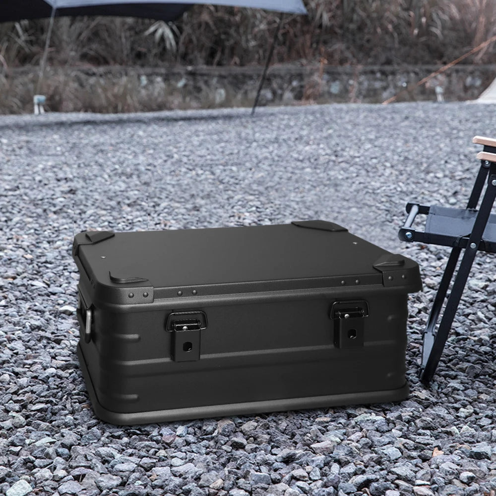 Black Aluminum Alloy Storage Box for Camping, Household, and Car Trunk - Delicate Leather