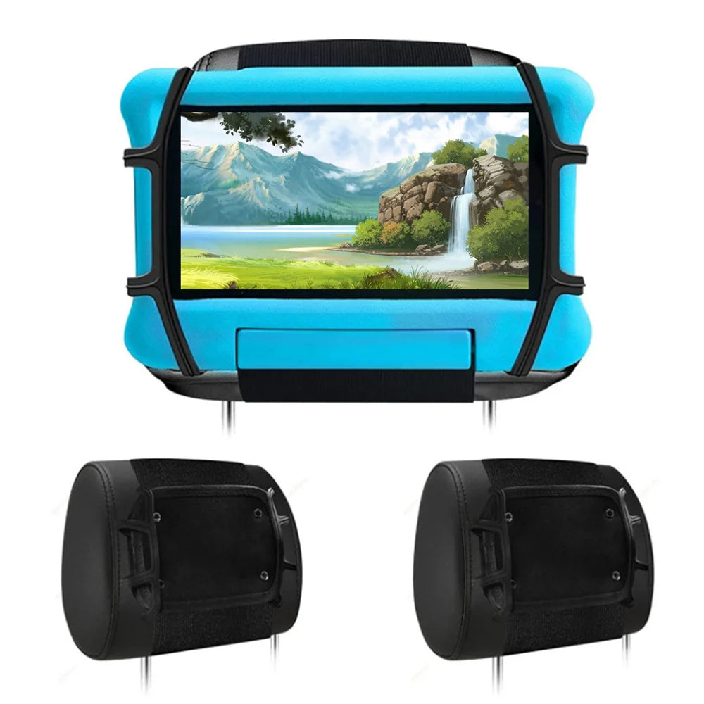 Universal Car Headrest Mount Holder - Stretchable Silicone Cover Adjustable Bracket for 7-10.5 Inch Tablets - Delicate Leather