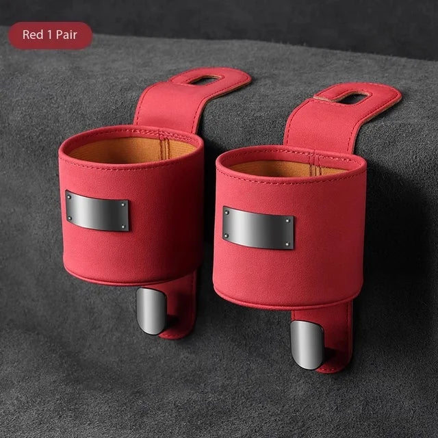 Car Hook Storage Box - Seat Back Milk Bottle and Beverage Cup Holder - Delicate Leather