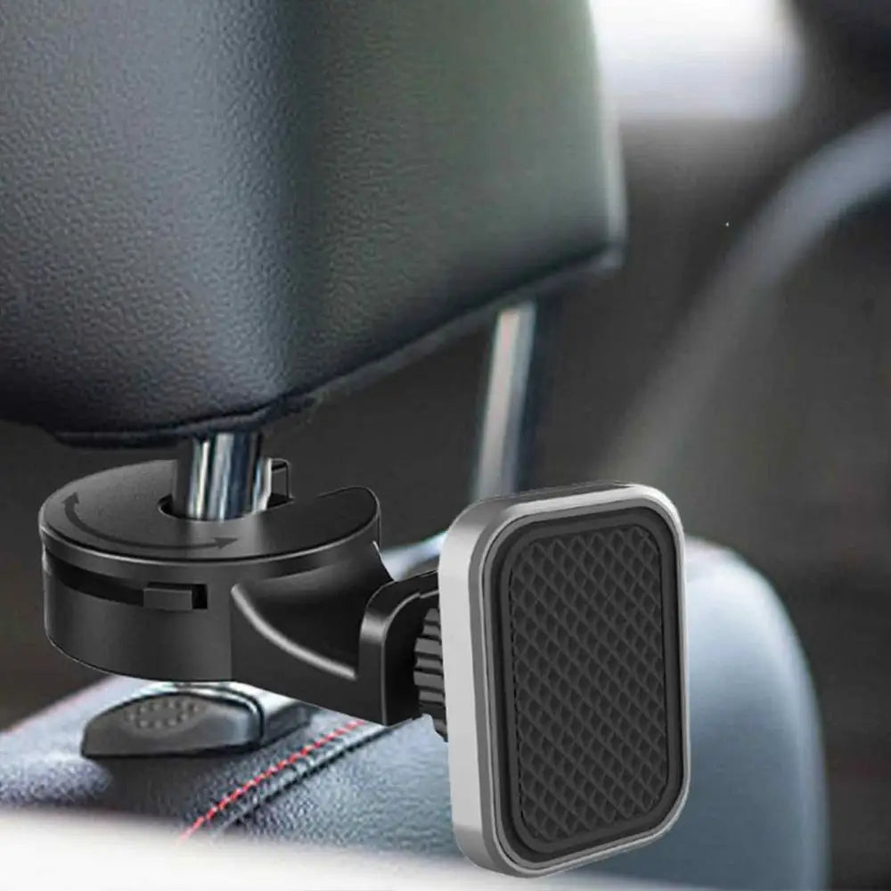 Car Headrest Hook with Magnetic Phone Holder - 360 Degree Rotating Car Rear Seat Phone Bracket and Purse Bag Hooks - Delicate Leather
