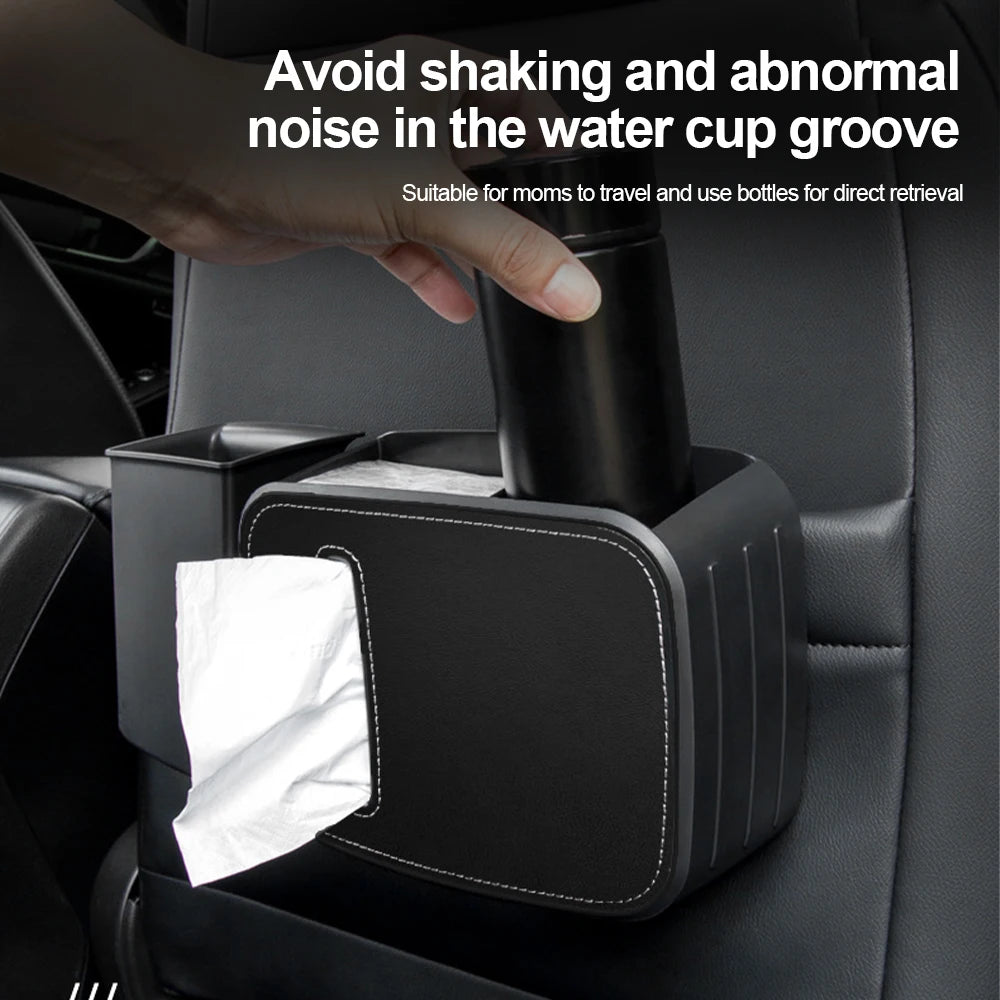 Car Seat Organizer - Back Rear Row Storage Box with Hook and Cup Holder, Custom Fit For Your Cars, Car Accessories - Delicate Leather