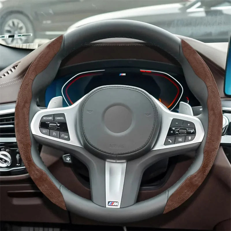 Suede Universal 38CM Car Steering Wheel Booster Cover - Non-Slip Auto Interior Steer Protector Decoration Accessories