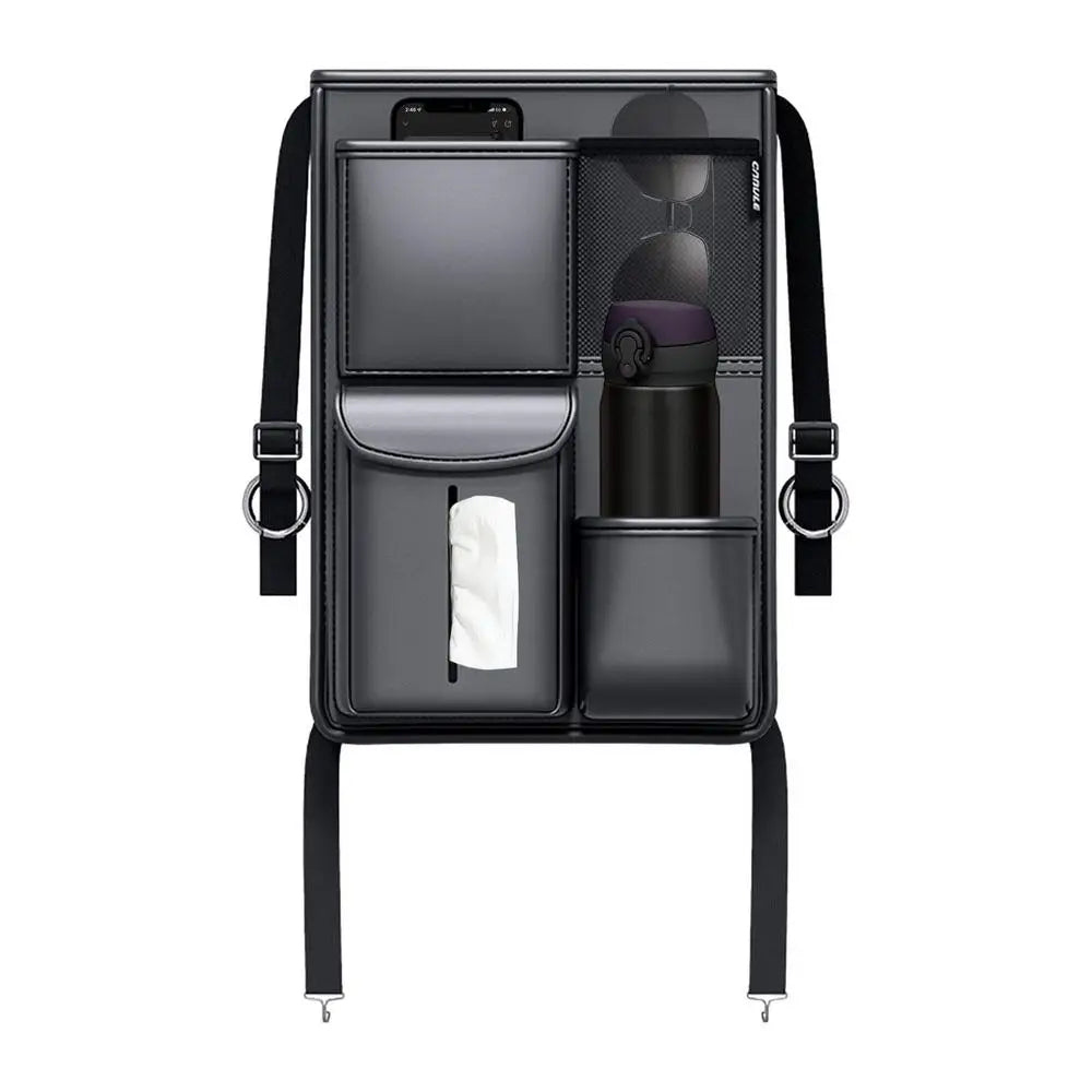 Car Front Seats Between Storage Bag - Auto Seat Back Handbag Holder and Tissue Box with Multiple Pockets - Delicate Leather