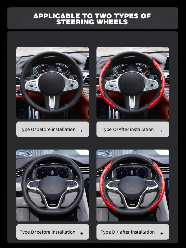 1Pair Carbon Fiber Leather Car Steering Cover - Universal Non-Slip Booster Cover - Delicate Leather