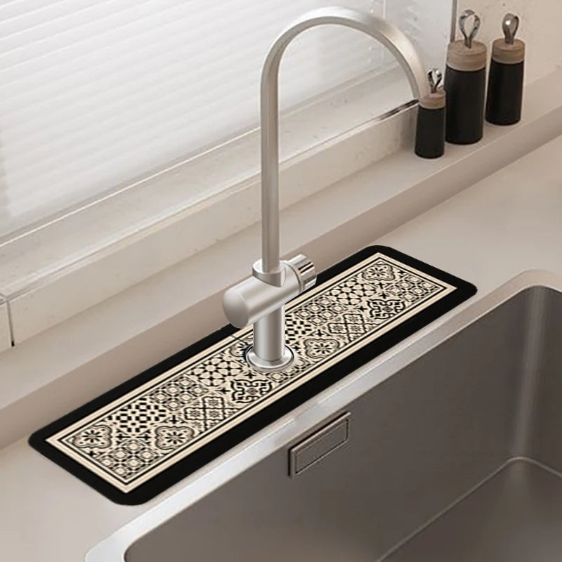 Kitchen Faucet Mat - Absorbent Leather Bathroom Sink Splash-proof Desktop Mats - Delicate Leather