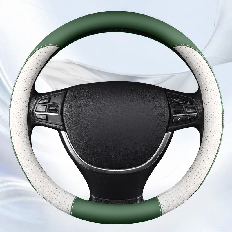 Motocovers Car Anti-Slip Leather Steering Wheel Cover - Universal Car Steering Wheel Protective Cover - Fashion Style - 38cm - Type O and D - Delicate Leather