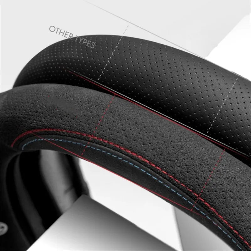 Car Steering Wheel Cover - Cowhide Suede Steering Wheel Wrap - Universal 37-38cm Breathable Steering Cover