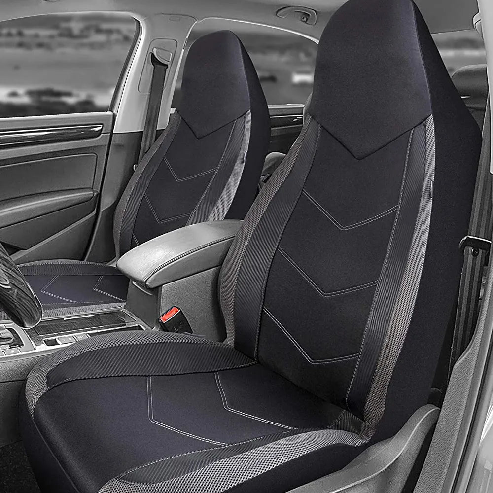 Sporty High Back Air Mesh Car Seat Covers - Airbag Compatible, Suitable for Most Cars, SUVs, Trucks, and Vans - Delicate Leather