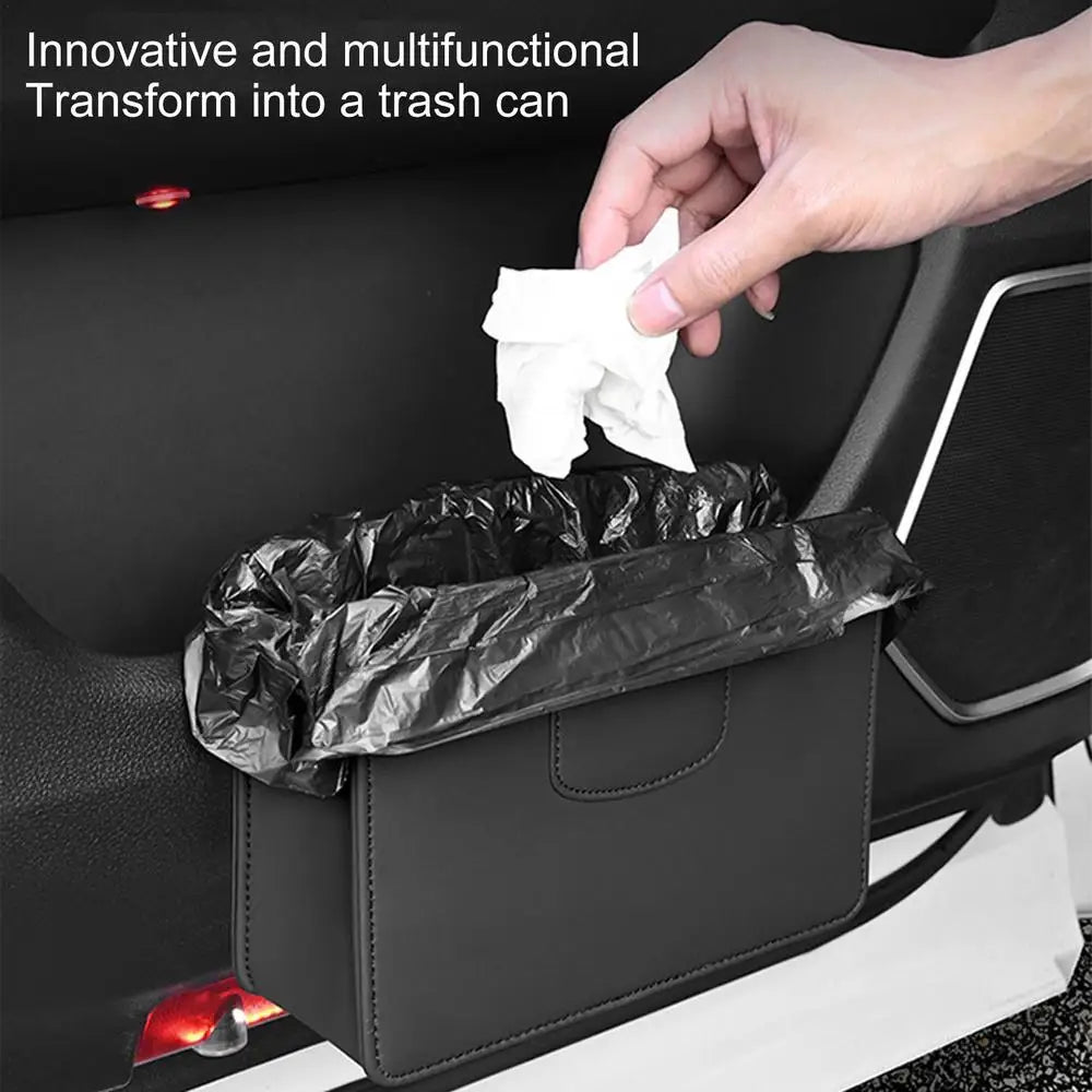 Car Seat Storage Box - Auto Seat Back Organizer with Magnetic Closure Design - Delicate Leather