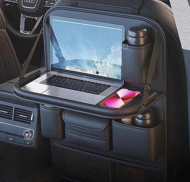 Carfriend Car Backseat Organizer with Foldable Tablet Tray - PU Leather Seat Back Protector and Anti-Kick Mats, Custom Fit For Your Cars, Car Accessories - Delicate Leather