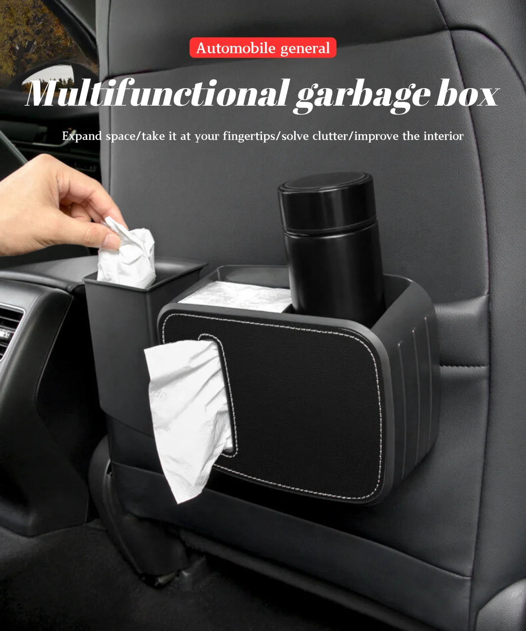 Car Seat Back Organizer Leather Rear Row Storage Box With Hook Cup Holder Universal Stuff Holder Trash Cans Interior Accessories
