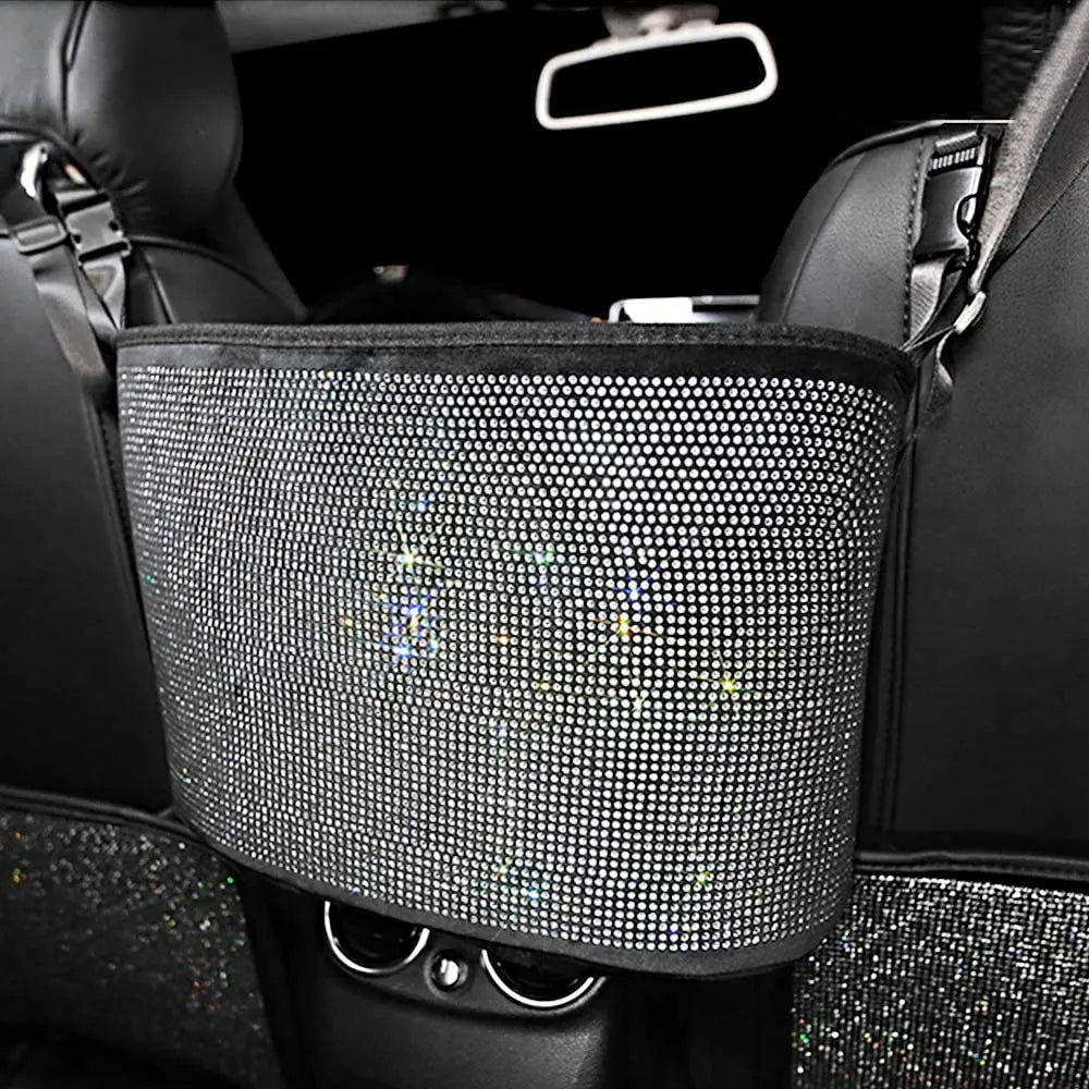 Car Seat Organizer Key Phone Holder Auto Storage Pouch for Women - Car Pocket Handbag Holder with Bling - Delicate Leather