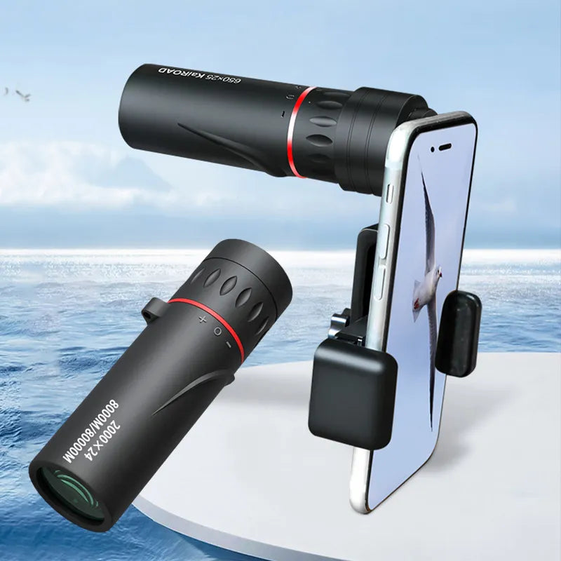 High-Definition 2000x24 Mini Monocular Telescope with Mobile Phone Holder - Compact and Portable for Outdoor Camping, Hunting, and Birdwatching Adventures - Delicate Leather