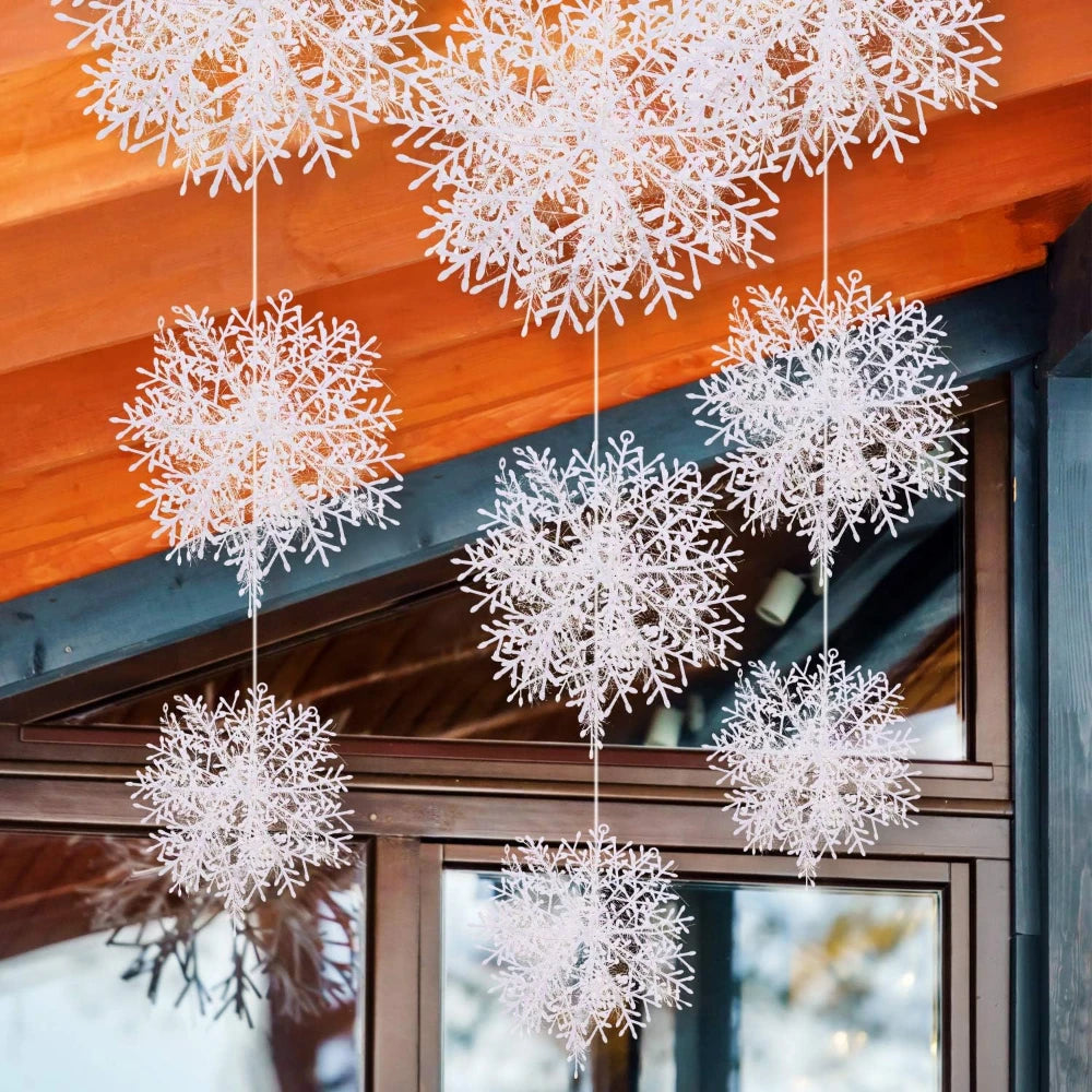 30/60Pcs Christmas Snowflake Ornaments Xmas Tree Window Hanging Glitter Artificial Snow Flakes New Year Wreath Party Decorations