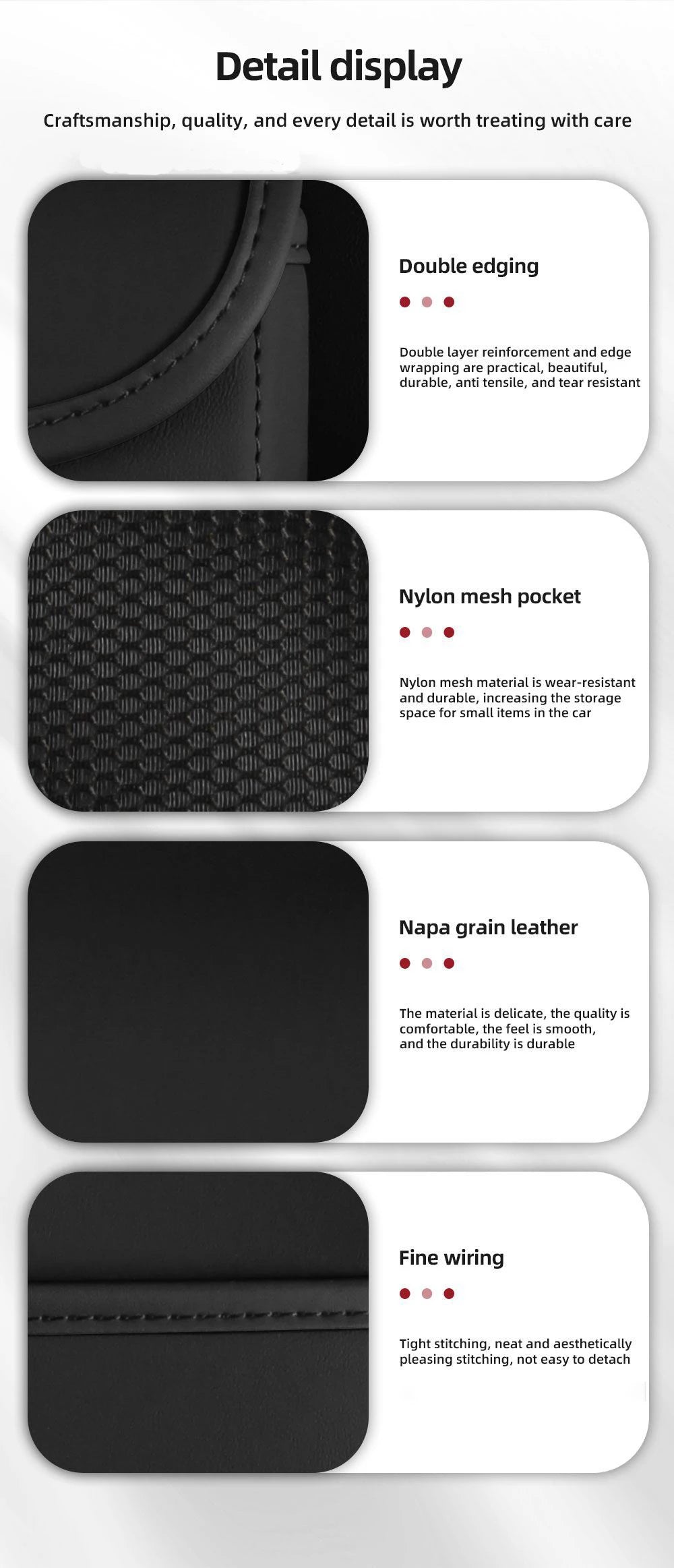 Car Seat Storage Bag - Multi Hanging Pocket Trunk Bag with Hook - Delicate Leather