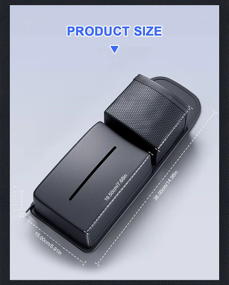 Leather Car Seat Side Storage Bag - Multifunctional Zipper Storage Bag with Mesh Pocket and Tissue Case for Car Accessories - 1 PCS - Delicate Leather